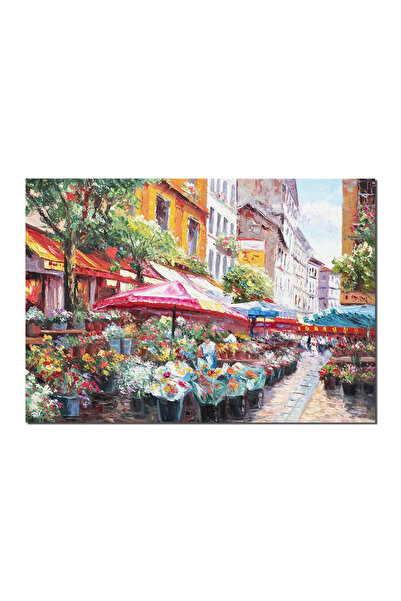 artnova Ръчно рисувана картина за всекидневна, Градски пейзаж, на улица от цв...