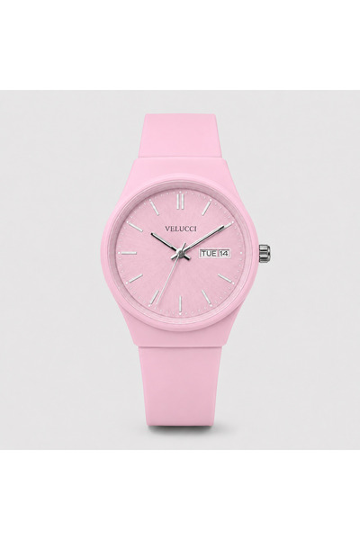 Velucci Pembelin Silikon Kordon Unisex Kol Saati Pembe Kadran Takvimli Analog