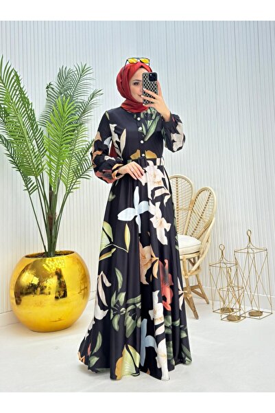 YAĞMUR MODA GİYİM Mimoza Tesettür Elbise Siyah