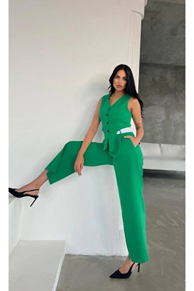 Cool & Sexy Pantalon Vest Bottom Top Design Set Green