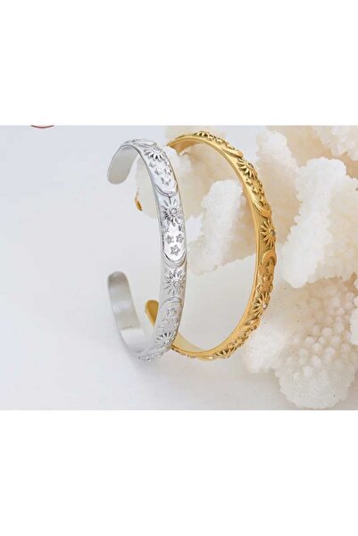 Umrece Set of 2 Gold-Silver Sun Star Crescent Model Zircon Stone Bracelets (A...