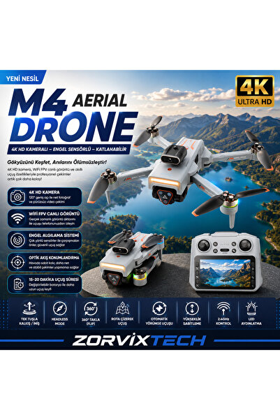 ZorvixTech M4 4K HD Kameralı Drone Katlanabilir WiFi FPV Engel Sensörlü Uzakt...