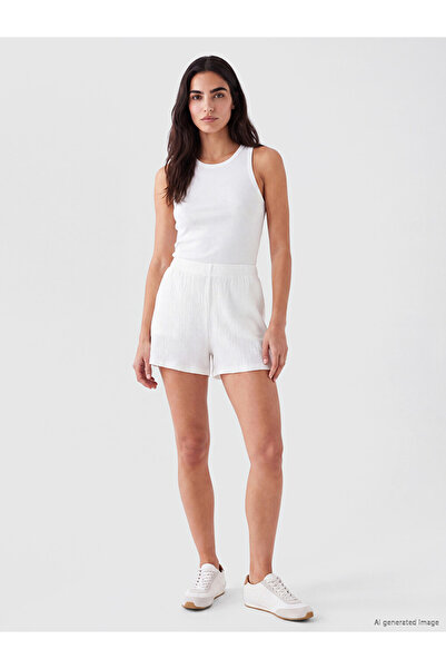 LC Waikiki White Textured Women's Shorts with Elastic Waistband