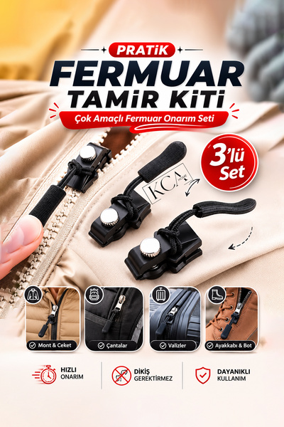 KCA HOME Pratik Fermuar Tamir Kiti, Çok Amaçlı Fermuar Onarım Seti, Evde Hızl...