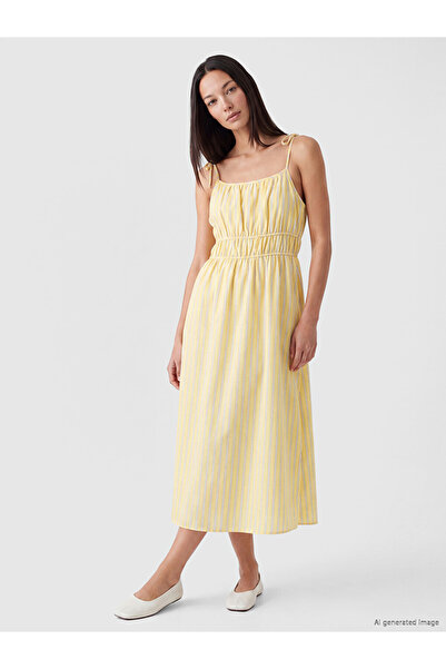 LC Waikiki Striped Waist-Slit Dress with Yellow Rope Straps
