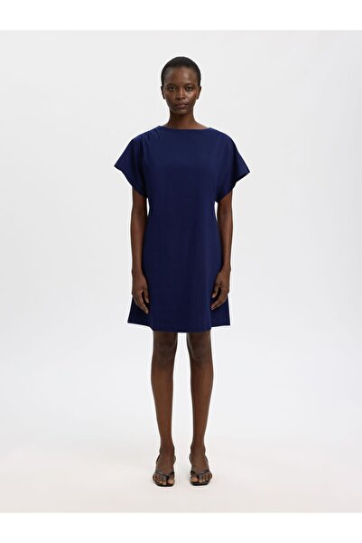 SELECTED Midikleid Kurzarm Baumwoll