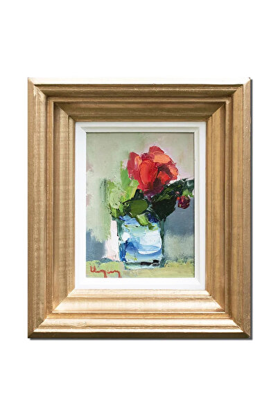artnova Ръчно рисувана рамкирана картина, Стилизирана червена роза, 33x27см, ...