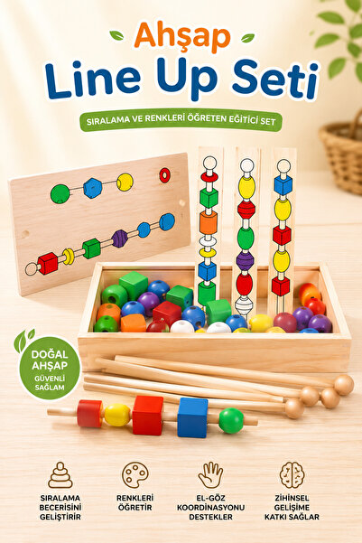 Circle Toys Ahşap Line Up Seti Montessori Eğitici Ahşap Oyuncak | Renk Eşleşt...