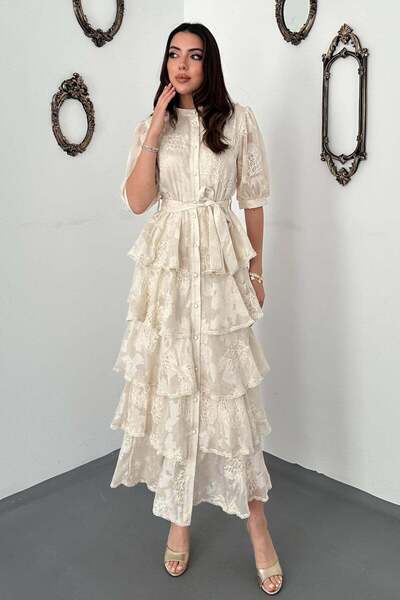 Lady Pixie Short Sleeve Layered Patterned Dress