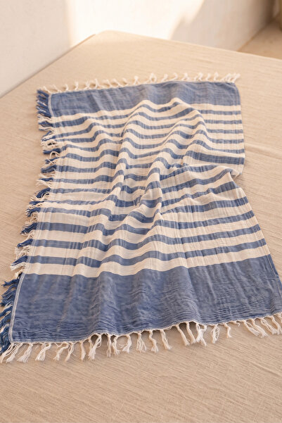 Destiva Home 2-Layered Striped Tasseled Multi-Purpose Muslin Peshtemal Beach ...