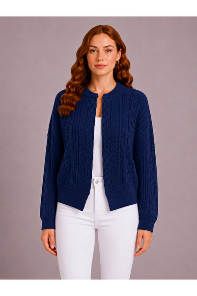 Neden Tekstil Women's Navy Blue Knitwear Cardigan with Knitted Detail
