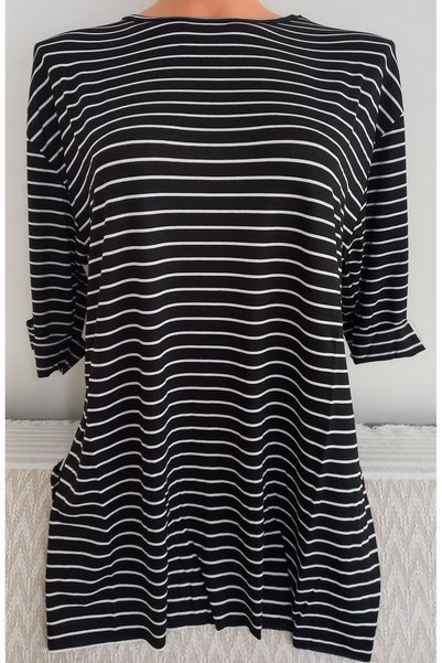 Anne ملابس صيفية للرجال، بلوزة من القطن الممشط، ياقة دائرية، أكمام كابري، خطوط سوداء