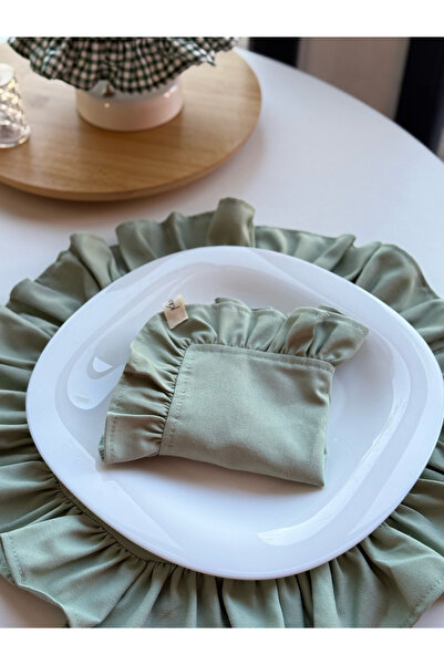 KaiAtelier 6-Piece Minty Linen Fabric Ruffled Napkin/ Presentation Set