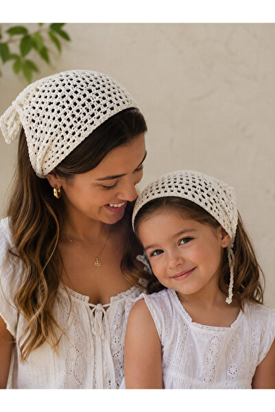 COOLMINIES Fishnet knit mother daughter hair bandana, summer hollow knit band...