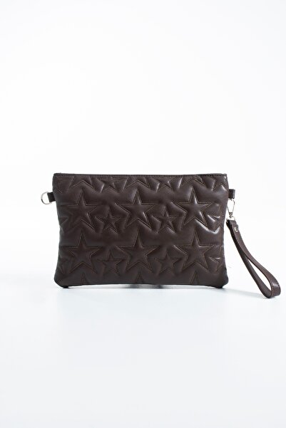 DEV 3 ADAM Γυναικεία τσάντα Clutch Portfolio με ραφές σε καφέ απόχρωση