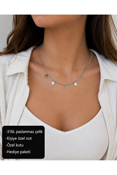 HER ŞEY NOTA www.herseynota.com Celestique Heart Chain Women Necklace 316L St...