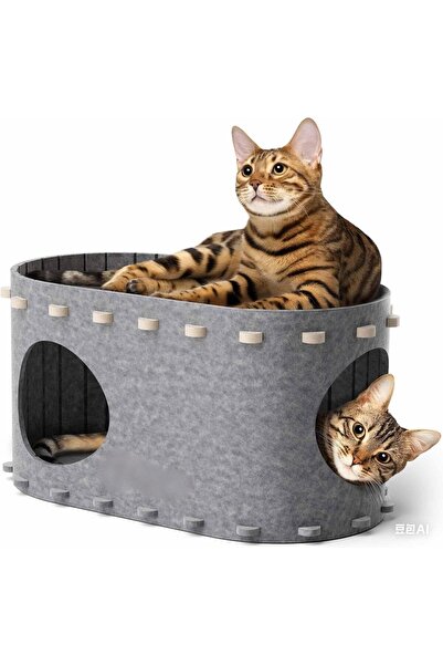 Arabest Cat House,2 in 1 Foldable Dual-Level Cat House with Enclosed Tunnel,D...