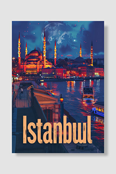 Luna Marissa Poster Istanbul Lună Plină Noapte Moschee Lumini roșii Buzunar B...