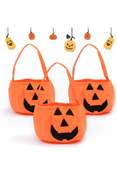TAPIT Pumpkin Candy Bags Orange for Kids 2-Pack Trick or Treat Reusable Non-W...