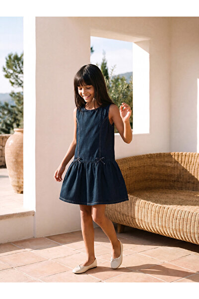 LC Waikiki Trendlucky Girls' Jean Dress with Bow Detail