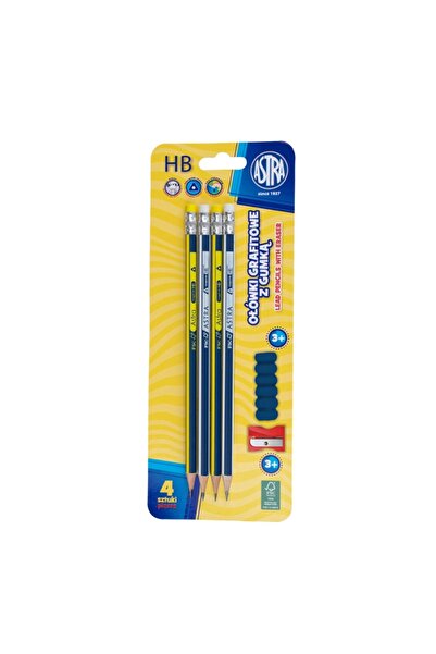 Astra Set creioane grafit cu cauciuc HB + ascutitor si capac, Astra, 4 piese