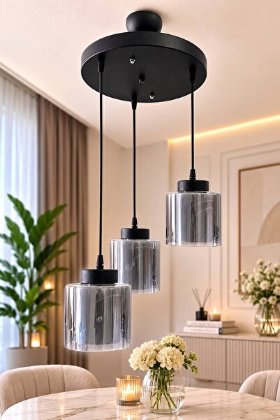 NisaLuce Beril 3.lü Avize Çift Füme Camlı || Modern Sarkıt Avize Salon Avizes...