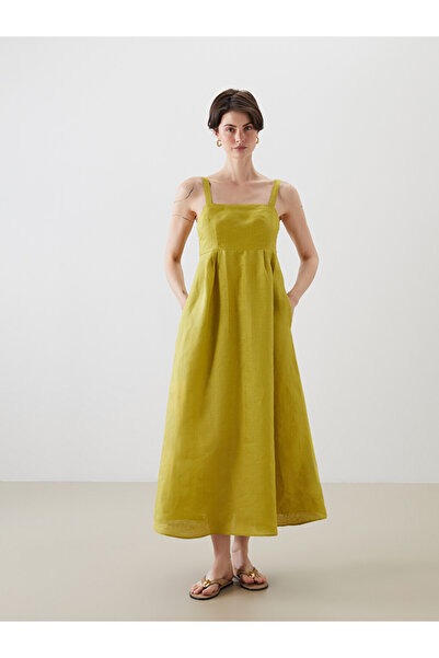 LC Waikiki Square Neck 100% Linen Dress