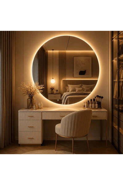 RFAN Oglindă LED rotundă premium 90×90 cm, Iluminare de fundal, 3 tipuri de l...