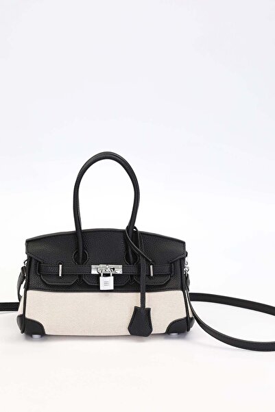 Levidor Black Leather Handbag with Lock Detail