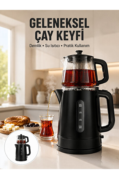 izbul Tea Enjoyment New Generation with 0.9 L Glass Teapot and 1.7 L Water Co...