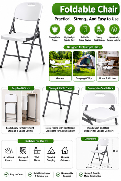 Baytix HOME Portable Foldable Chair with Metal Frame, Lightweight Plastic Fol...