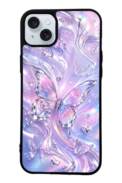 Spoyi iPhone 15 Plus Iridescent Dream Butterfly Design Glossy Phone Case