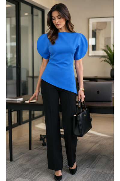 Get Crazy Women's Asymmetric Blouse with Balloon Sleeves