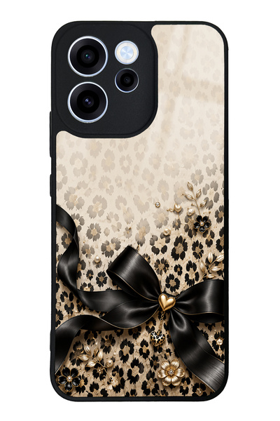 Spoyi Oppo Reno 15F Golden Leopard Bow Tasarımlı Glossy Telefon Kılıfı