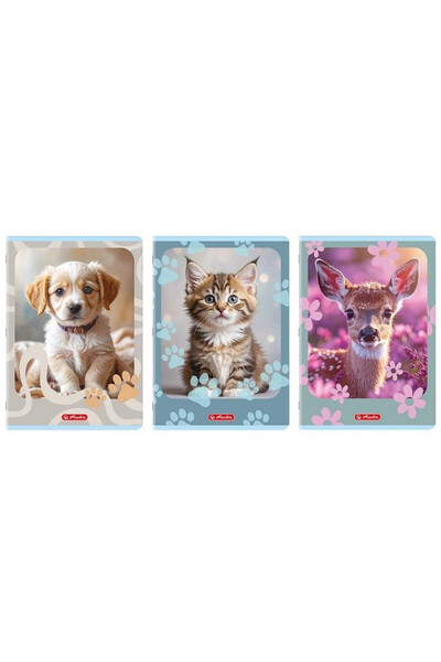 Herlitz Caiet scolar Animals A4, 32 file, in patratele, Multicolor, set 10 bu...