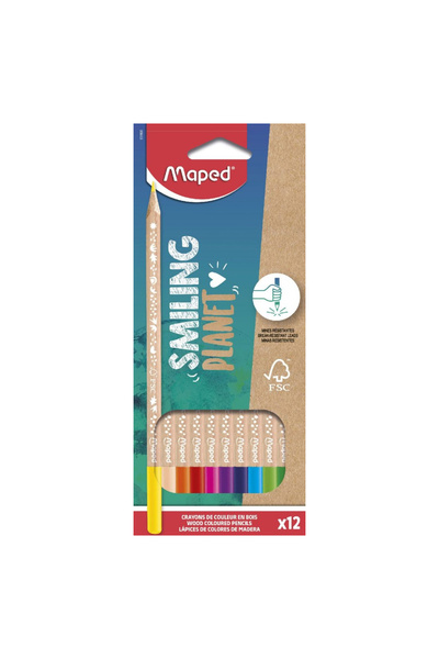 Maped Set creioane colorate, Maped, Smiling Planet, 12 bucati, Multicolor
