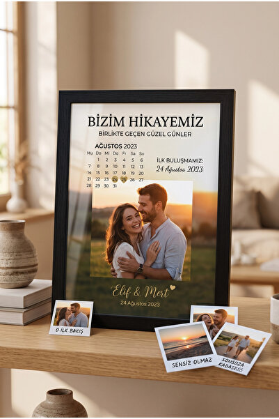 ÇELİKLER HEDİYE Kişiye Özel Takvimli Fotoğraflı Çerçeve İlk Buluşma Yıldönümü...