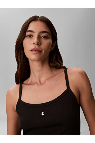 Calvin Klein SL 2X2 BABY RIB STRA, UB1 Kadın Siyah T-Shirt & Polo