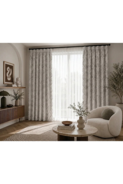 desenizmir Gray Color, Chenille Fabric Background Curtain, Single Panel 1.20X...