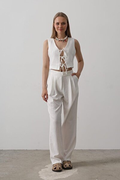 Livizmir Moda Tie-Up Vest - White