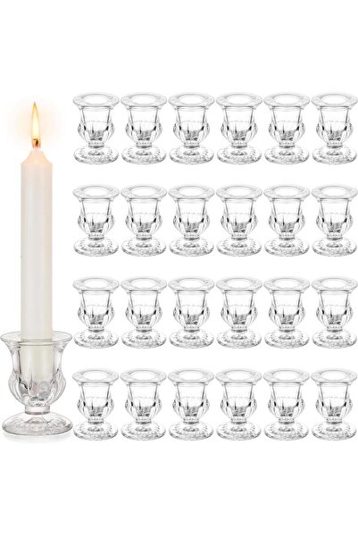 Home Zone 24 Pcs Clear Glass Taper Candle Holders 2.5 Inch, 2.5 Inch Tall Can...