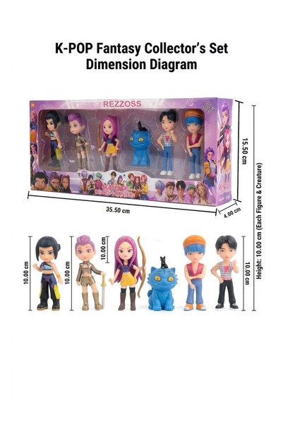 REZZOSS K-POP Demon Hunters 5+1 Pcs Collector Figures Set – Chibi Style Idols & Fantasy Legends with Bonus Blue Cat & Weapons | Fashionable Doll Character Toys for Kids Girls & Boys | Best Birthday &