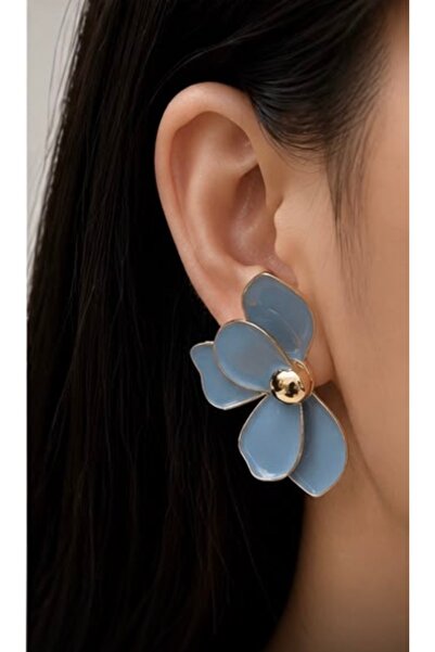DAZLİNGACCESSORY Blue Flower Steel Earrings