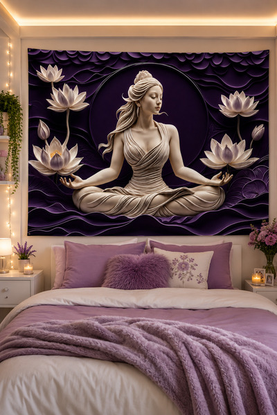 Vendini Meditation Wall Tapestry Wall Covering with 3D Look Purple Background