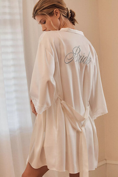 lousa Bride Embroidered Plain Short Bridal Dressing Gown