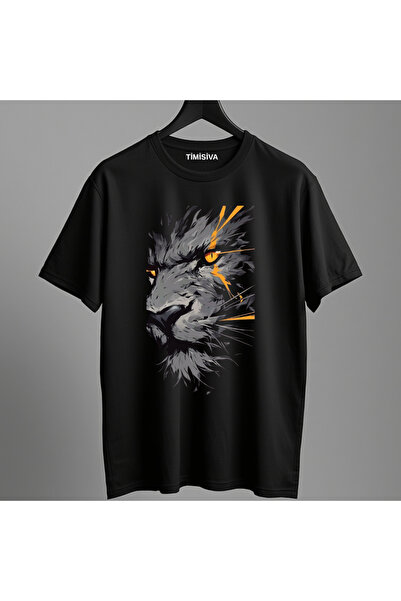 TİMİSİVA Unisex Oversized Printed Crew Neck Short Sleeve Black T-Shirt