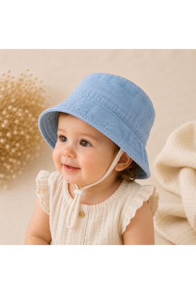Minimissbaby Blue Flamed Muslin Unisex Bucket Baby Kids Hat