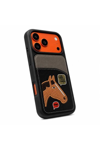 Boğazören Embroidered iPhone 17 Pro Max Compatible Card Holder Embroidered Case Retro Leather Card Pocket Protective Shock-Absorbing Camera-Protected Phone Case Vintage Card Pocket Leather Cover: High Protection Phone Case