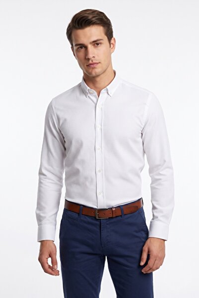 Mösyö Men's Slim Fit Long Sleeve Honeycomb Textured Shirt Bgl-St05628