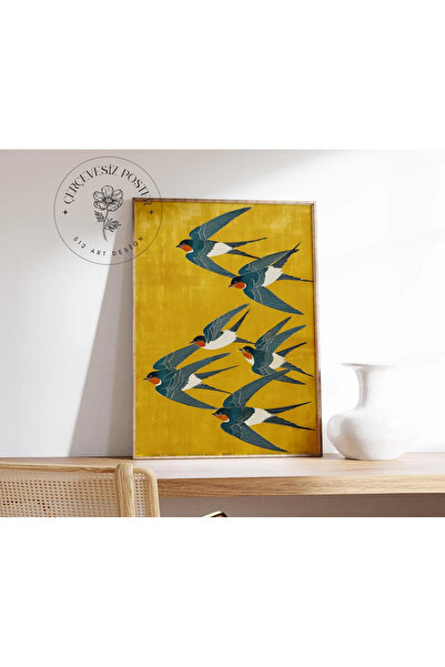512 STORE Estetik Kuş Sürüsü Modern Tasarım Çerçevesiz Kuşe Kağıt Poster Ev O...